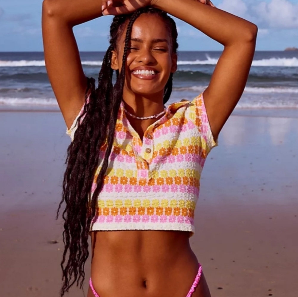 Free People Floral Striped Crop Top